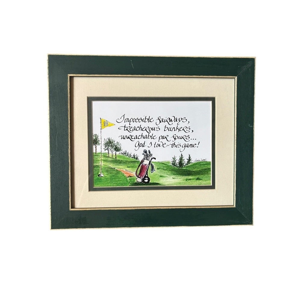 Vintage‎ Framed Golf Art Print "God I love this Game" Matted Green GIFT